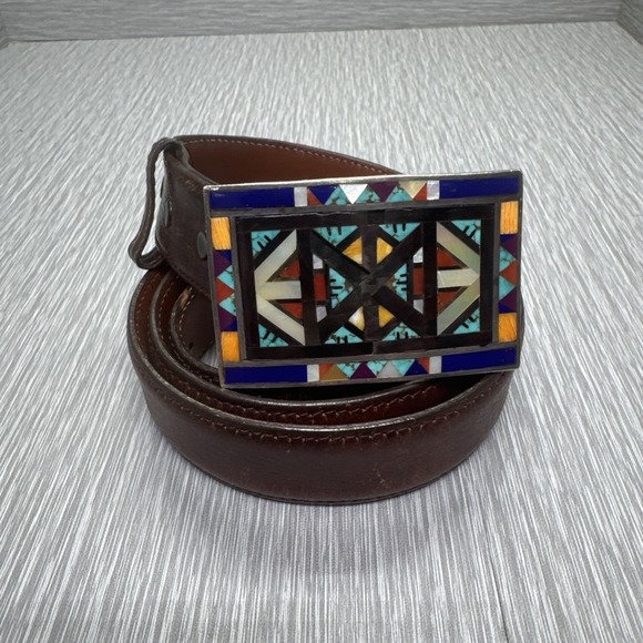 Tom Taylor Sterling Silver Turquoise Coral Mother of Pearl Guild Style Belt 40 - Picture 1 of 12